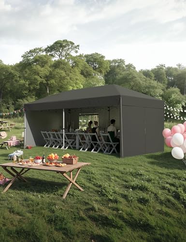 10'x 20' Pop up Canopy Tent with 210D Oxford Fabric, Black J8123