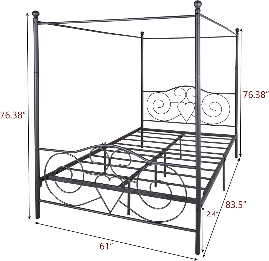 Black Metal Canopy Bed Frame Queen D851