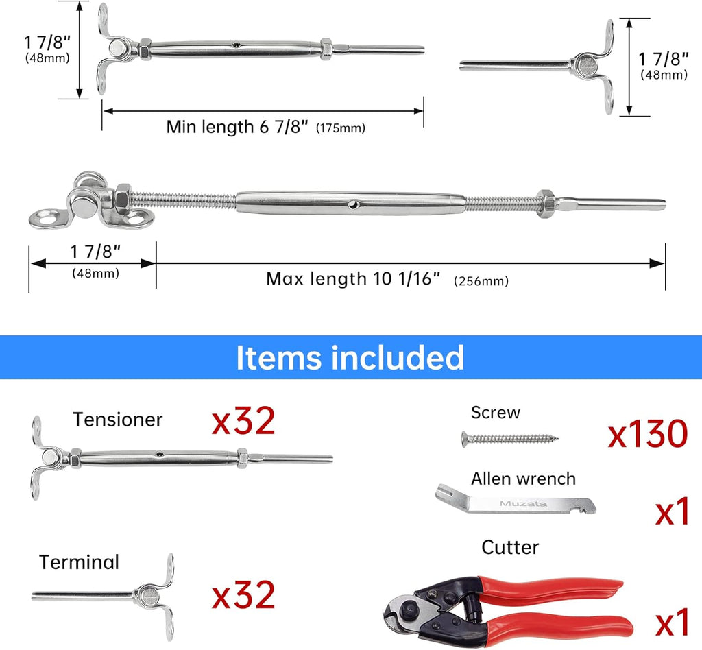 32Set Cable Railing Kit 1/8 T316 Stainless Steel Q7760