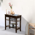 Brown End Table with Drawer, 2-Tier Open Storage Shelves, 11.2" L x 23.62" W x 24" H D5825