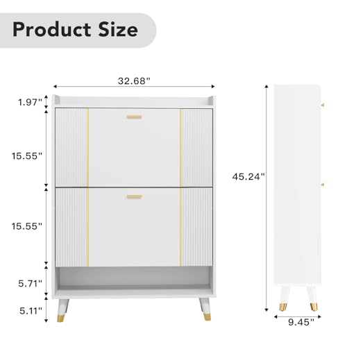 White 3 Flip Drawers Wooden Shoe Cabinet, Holds 28 Pairs G650264