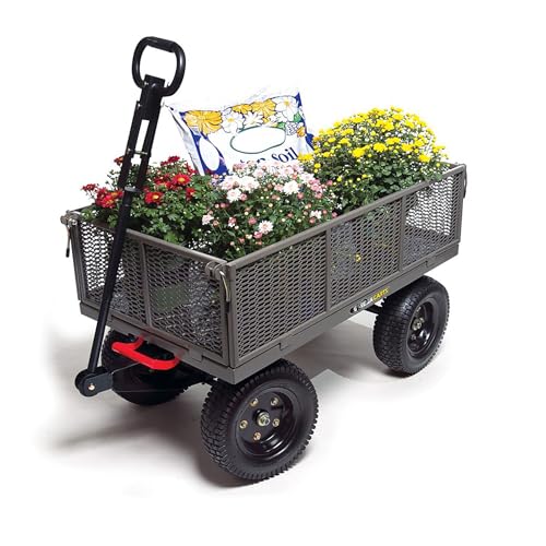 Gray Steel Utility Wagon with Removable Side Panels, 1200 lb Capacity, 39.45" x 22" Metal Mesh Bed V955
