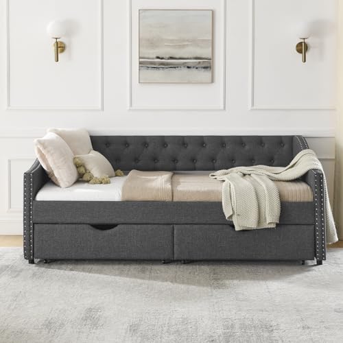 Black Queen Size Upholstered Daybed with 2 Storage Drawers F501457
