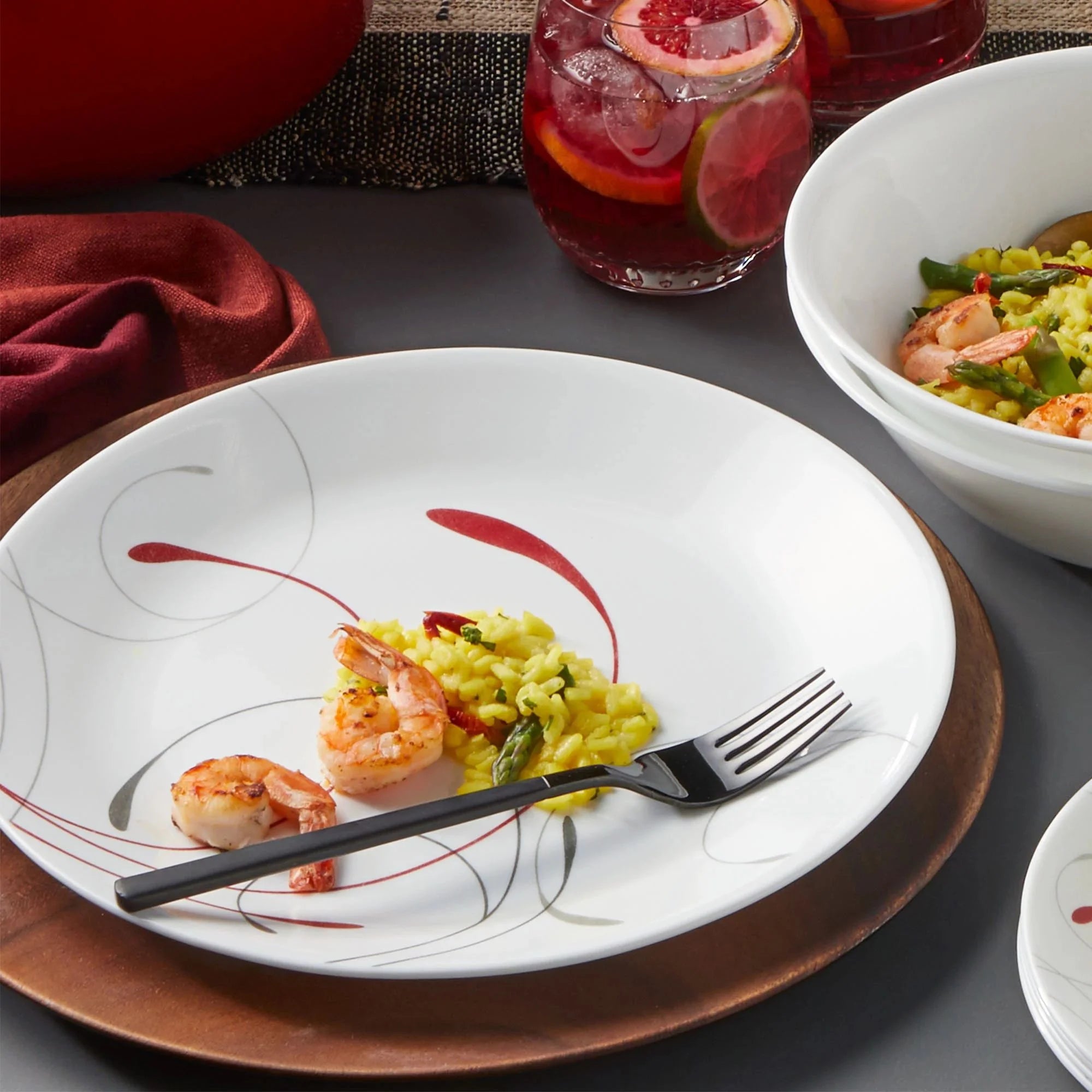 White and Red 12-Piece Dinnerware Set C934299