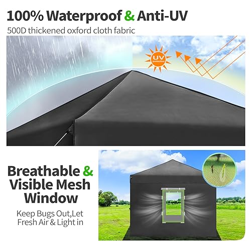 10x10 Pop Up Canopy Tent with 4 Removable Sidewalls and Windows, Black Y7644