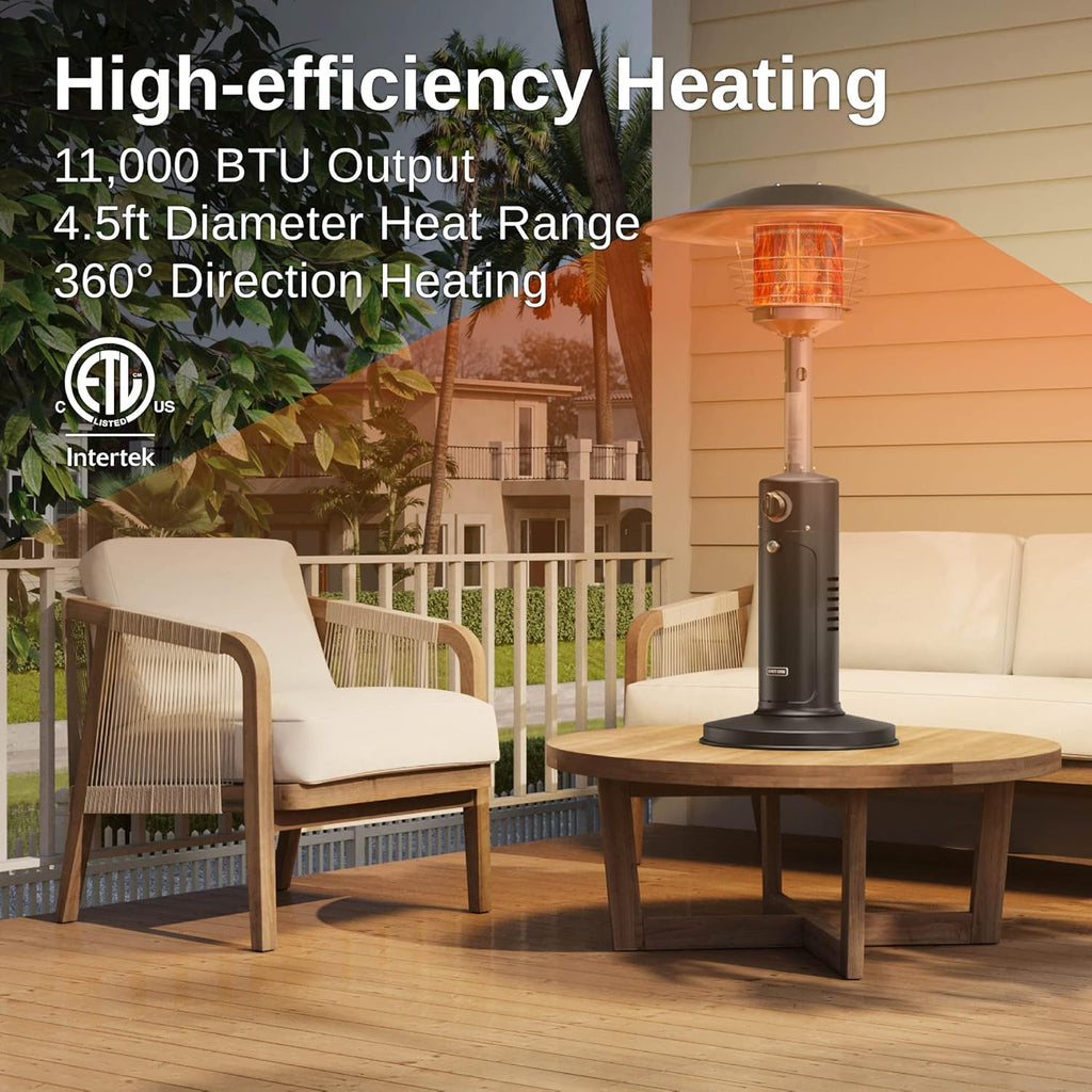 Patio Heater, 11000 BTU Tabletop Outdoor Propane Heater with Stainless Steel Burner, Black E2796