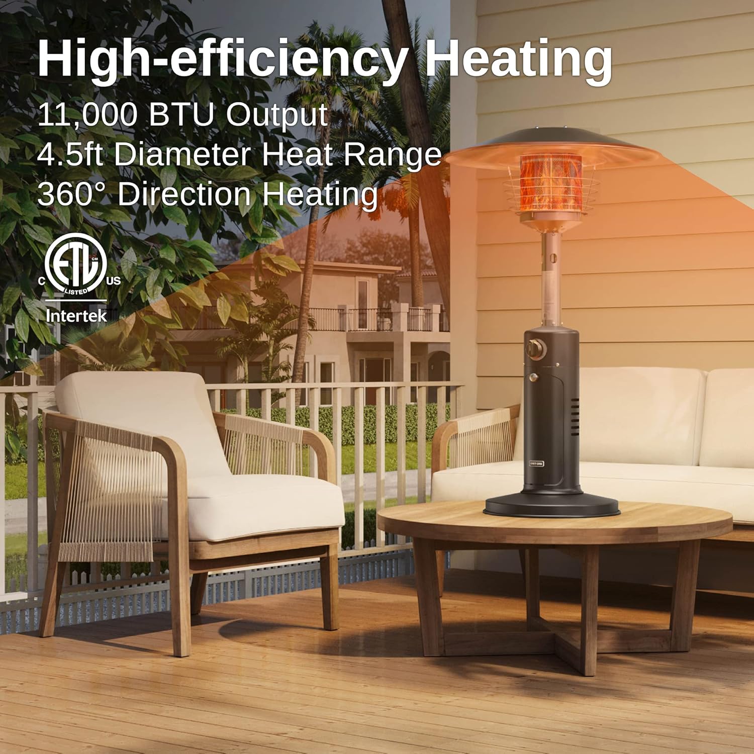 Patio Heater, 11000 BTU Tabletop Outdoor Propane Heater with Stainless Steel Burner, Black E2796