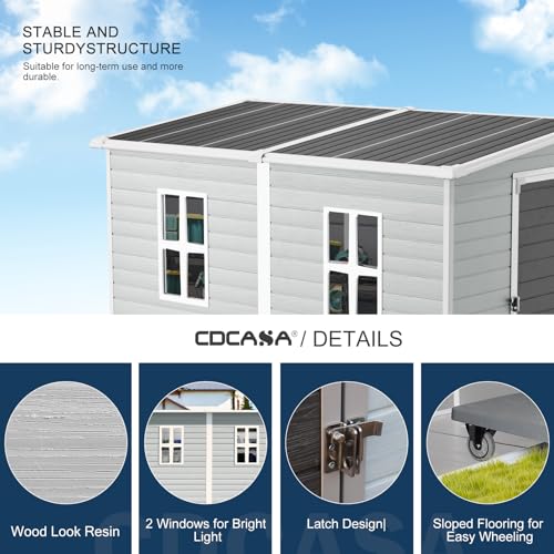 8x6 FT Resin Outdoor Storage Shed with Floor & Lockable Door & 2 Windows, Dove Grey Y58879