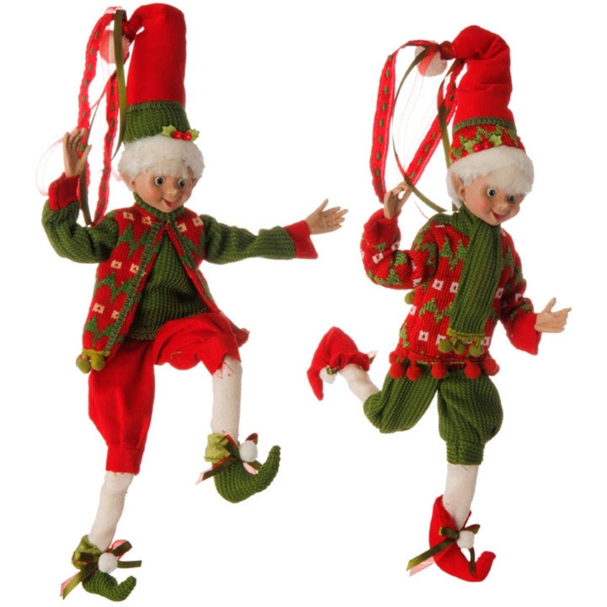 16x22 Red and Green Holly Posable Elf Set E1048