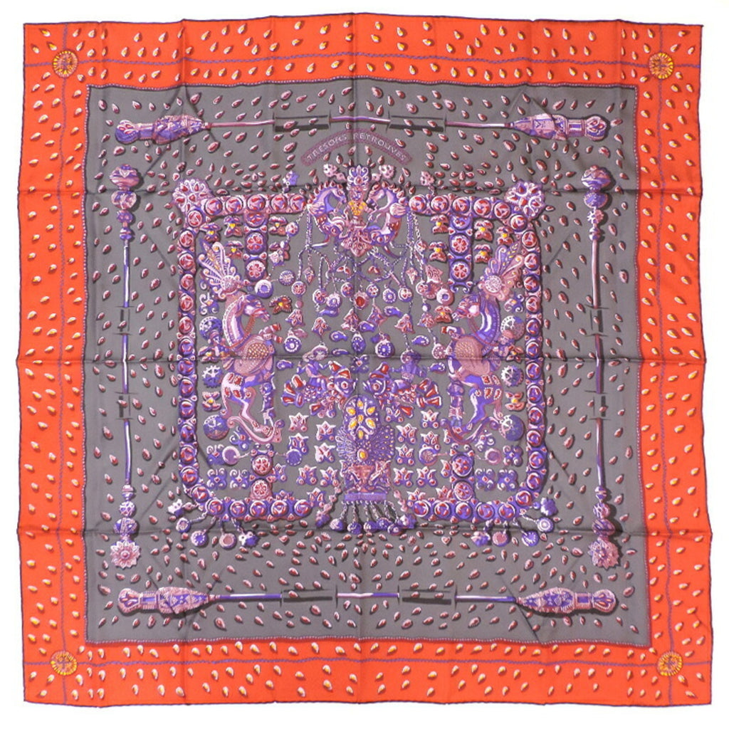 100% Silk Gray Purple Orange Scarf T59092