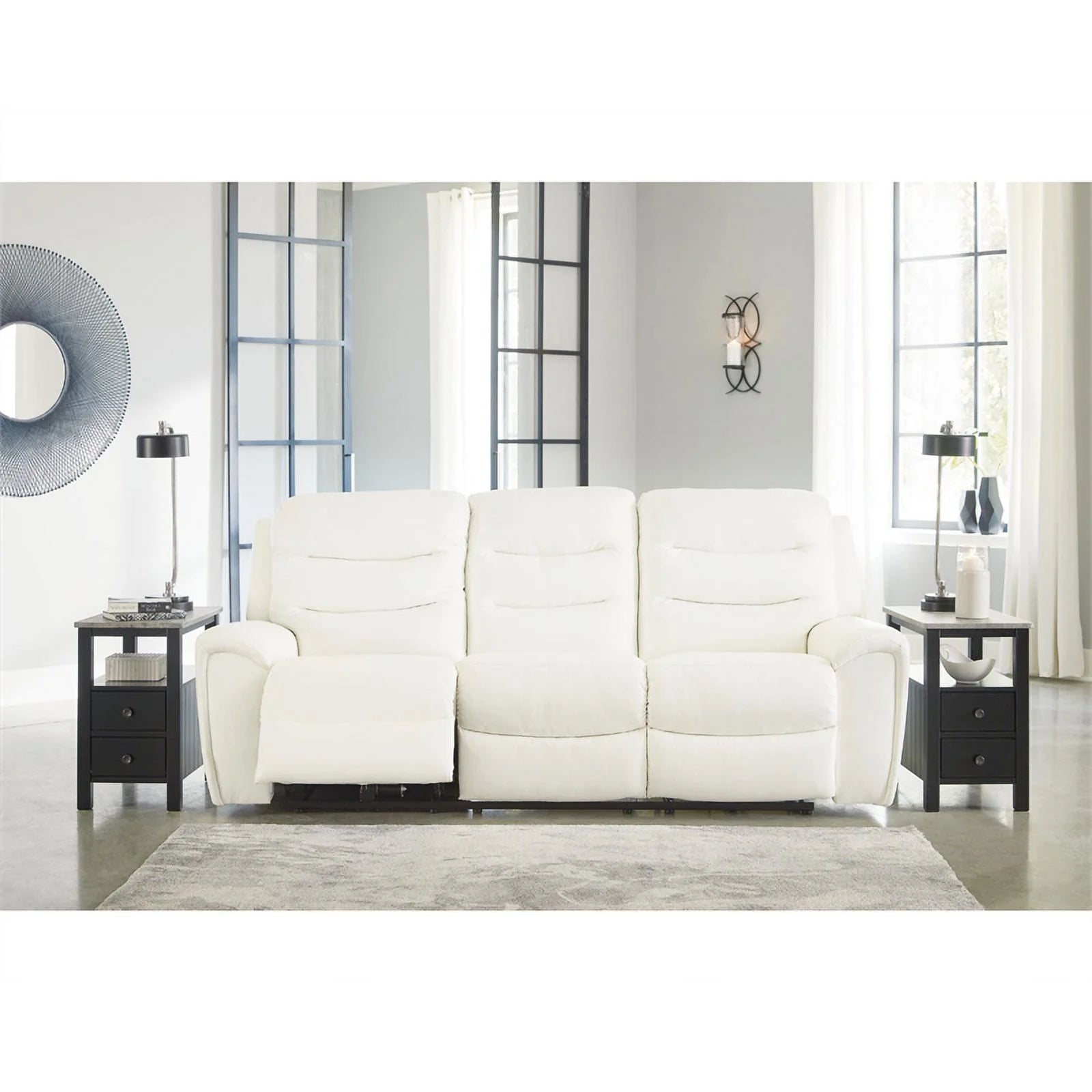 White Faux Leather Power Reclining Sofa A92553