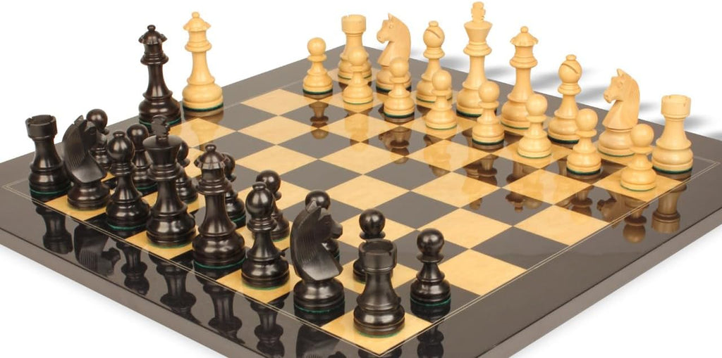 Ebonized & Boxwood Chess Set with Black & Ash Burl Chess Board - 3.75" King F483