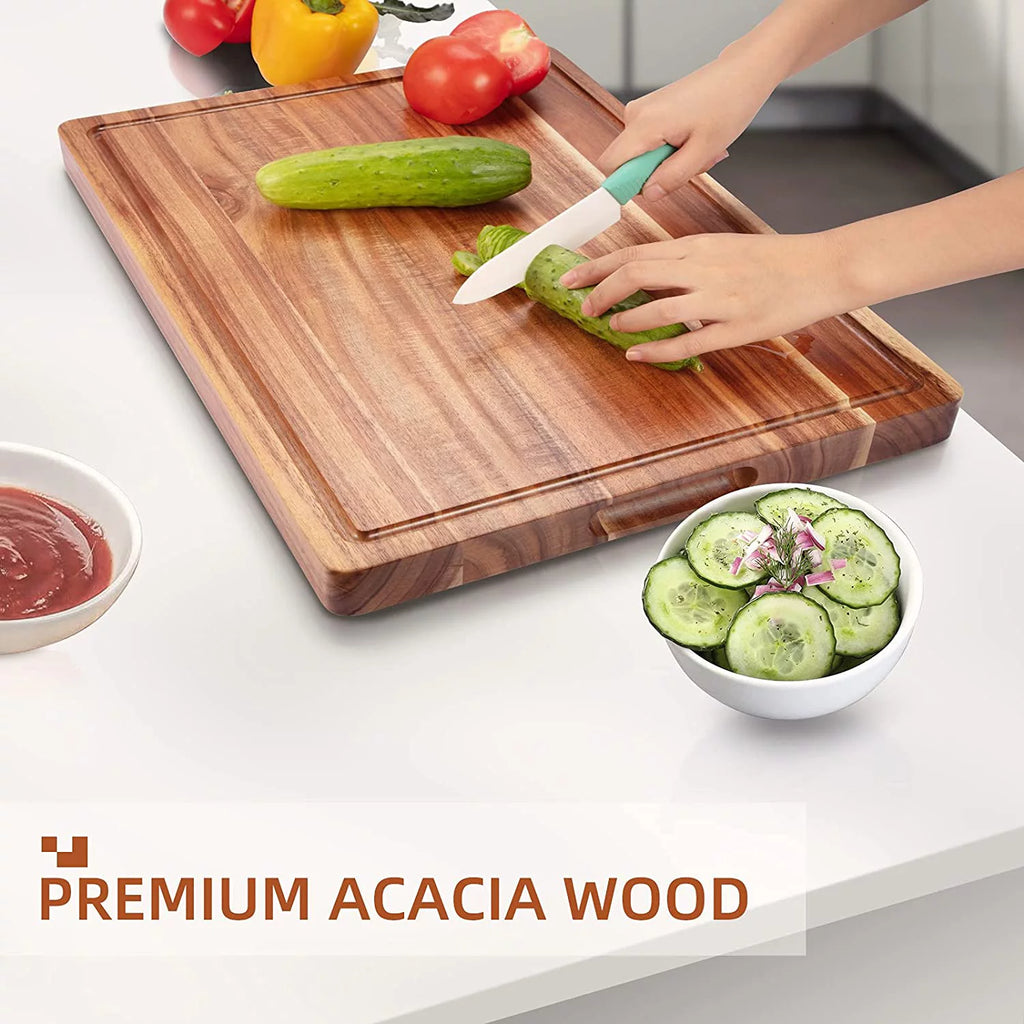 Acacia Wood Cutting Board with Juice Groove, 24"x 18"x 1.2" Extra Large Butcher Block E861