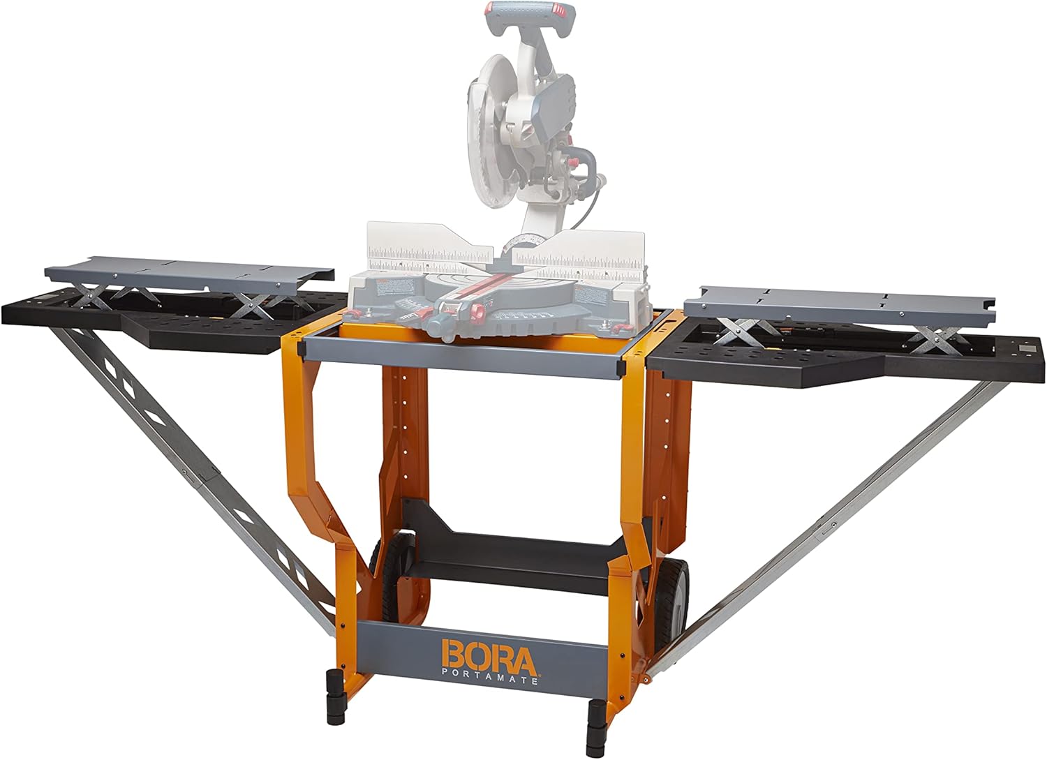 Miter Saw Workstation and Adjustable Pedestal Roller, Mobile Rolling Workbench with Additional Outfeed Support Pedestal Roller W510