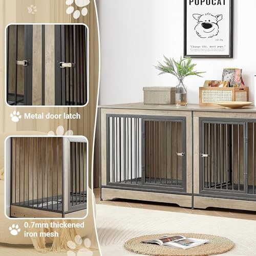 86" Stackable Dog Kennel Furniture with Removable Divider & 3 Doors, Rustic Brown C823307