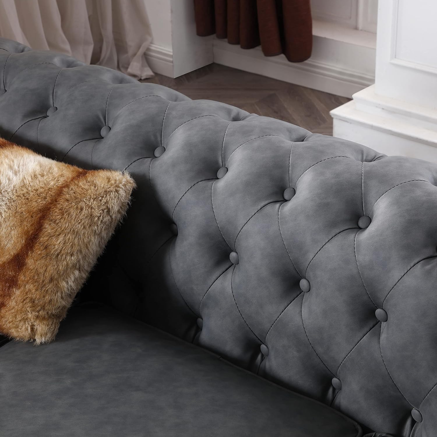 Dark Grey Faux Leather Chesterfield Sofa R3673