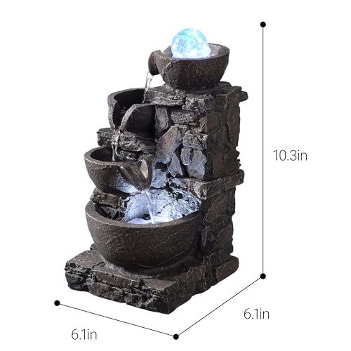 4-Tier Stone Tabletop Fountain with LED Lights W9132
