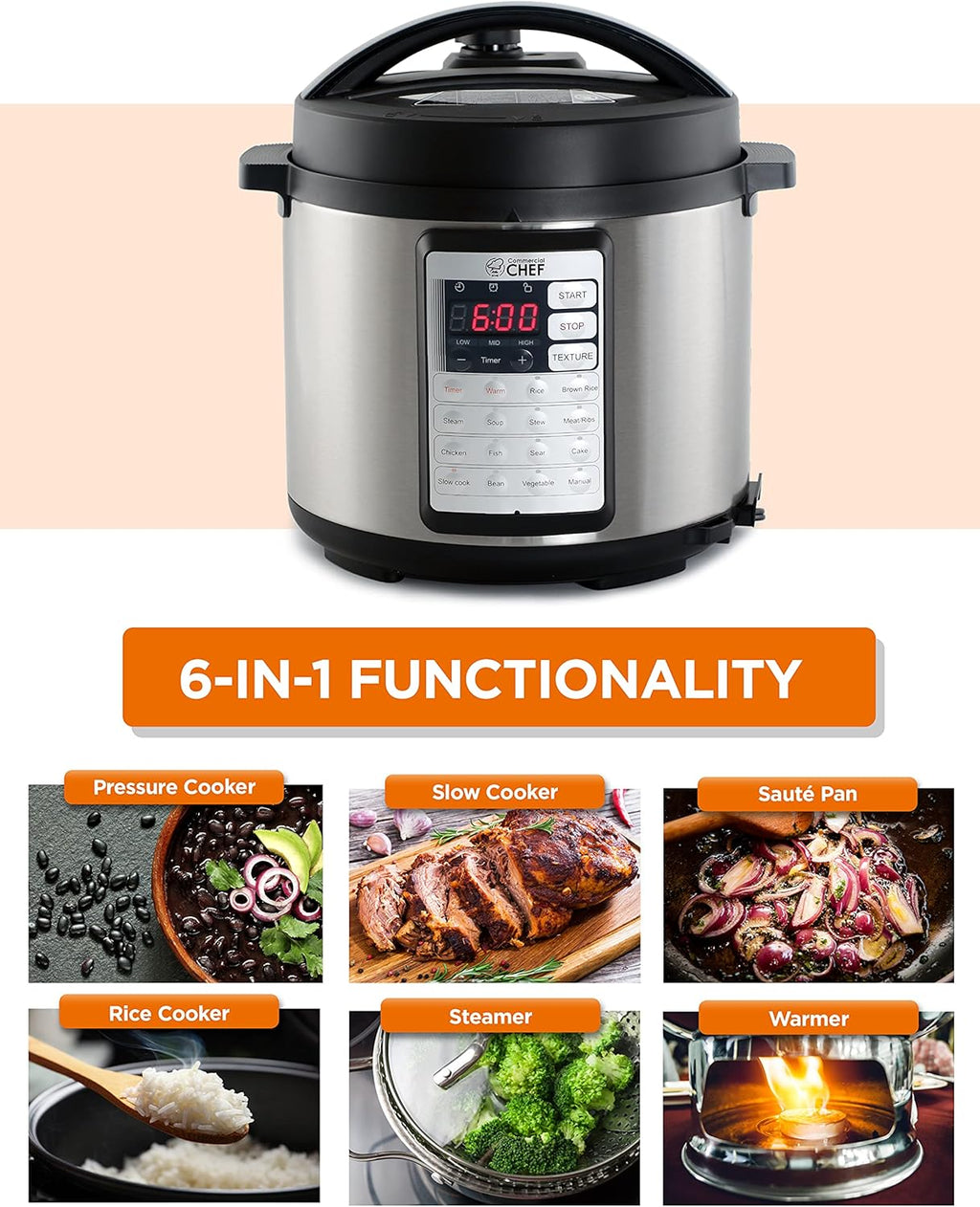 6.3 Quart Electric Pressure Cooker with Stainless Steel Interior C7378