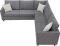 Grey Upholstered L Shape Sectional Sofa with 3 Pillows M891