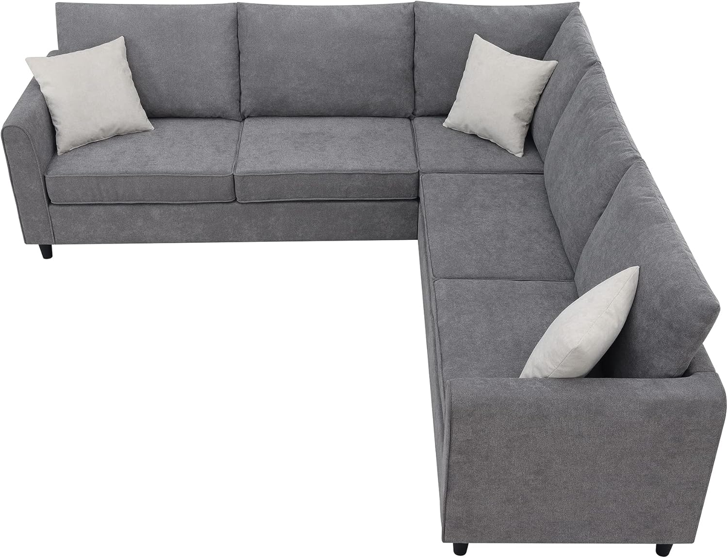 Grey Upholstered L Shape Sectional Sofa with 3 Pillows M891