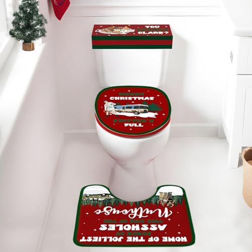 Set of 4 Toilet Seat Cover Sets with Toilet Lid Cover Toilet Seat Cover Rug Tank Cover W514324