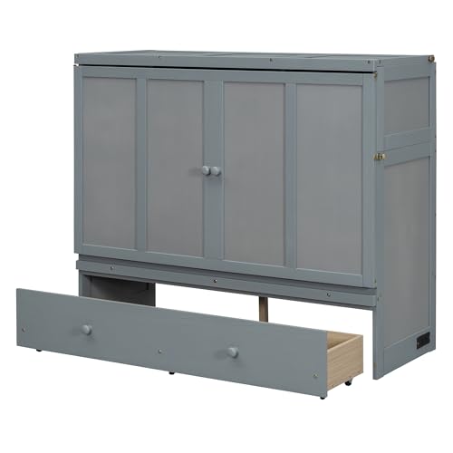Espresso Wood Queen Size Murphy Bed with Drawers F272133