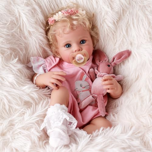 17 Inch Soft Body Realistic Blond Curly Hair Baby Doll E975039