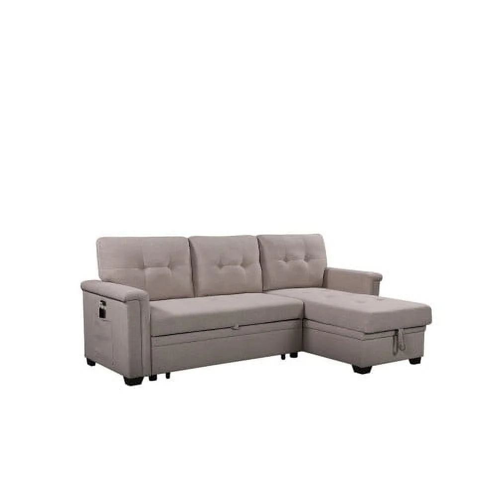 Light Gray Reversible Sleeper Sectional Sofa with Storage Chaise Q88949