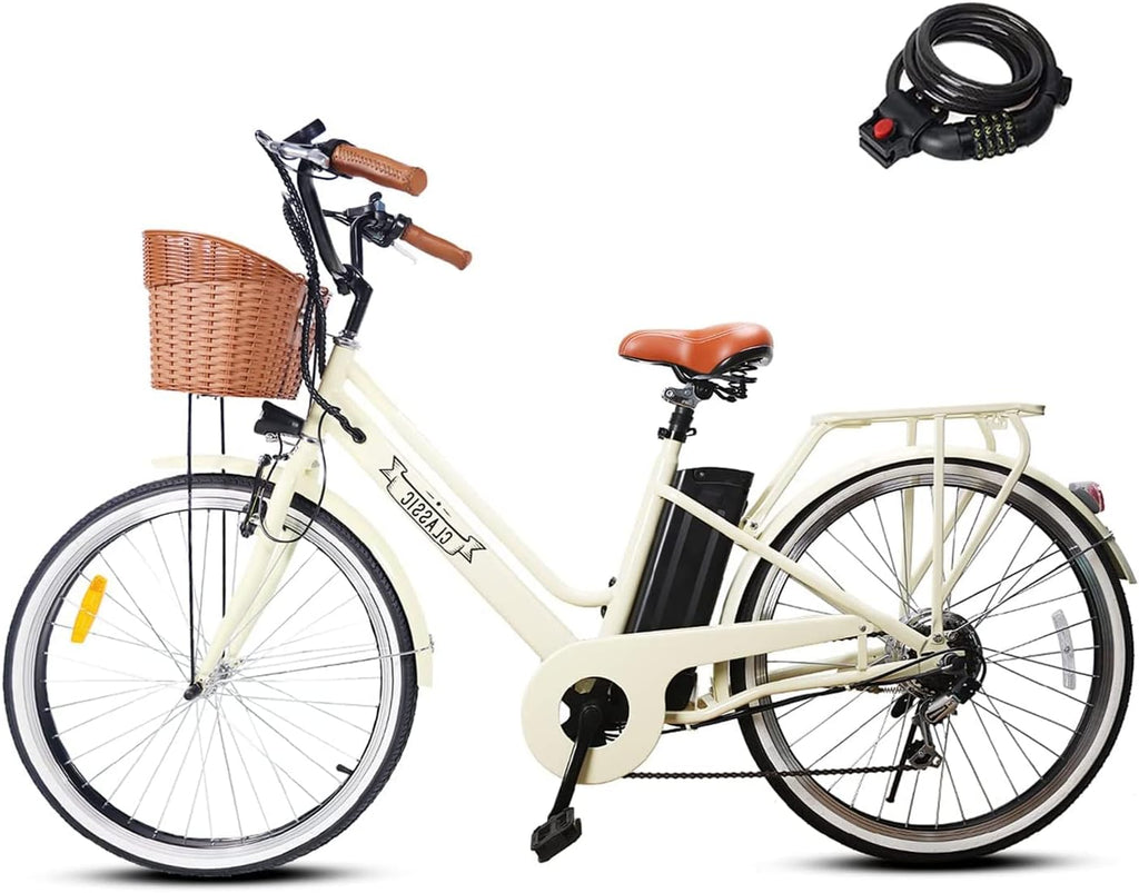 Electric Bike 350W 26" Step Thru Cruiser Bike with Basket E295372