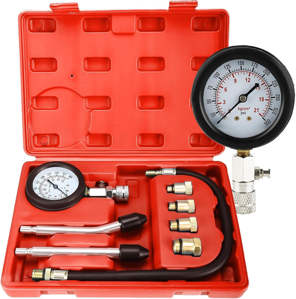 Engine Compression Tester, 0-300 PSI, 8pcs Compression Tester with Adapters A664