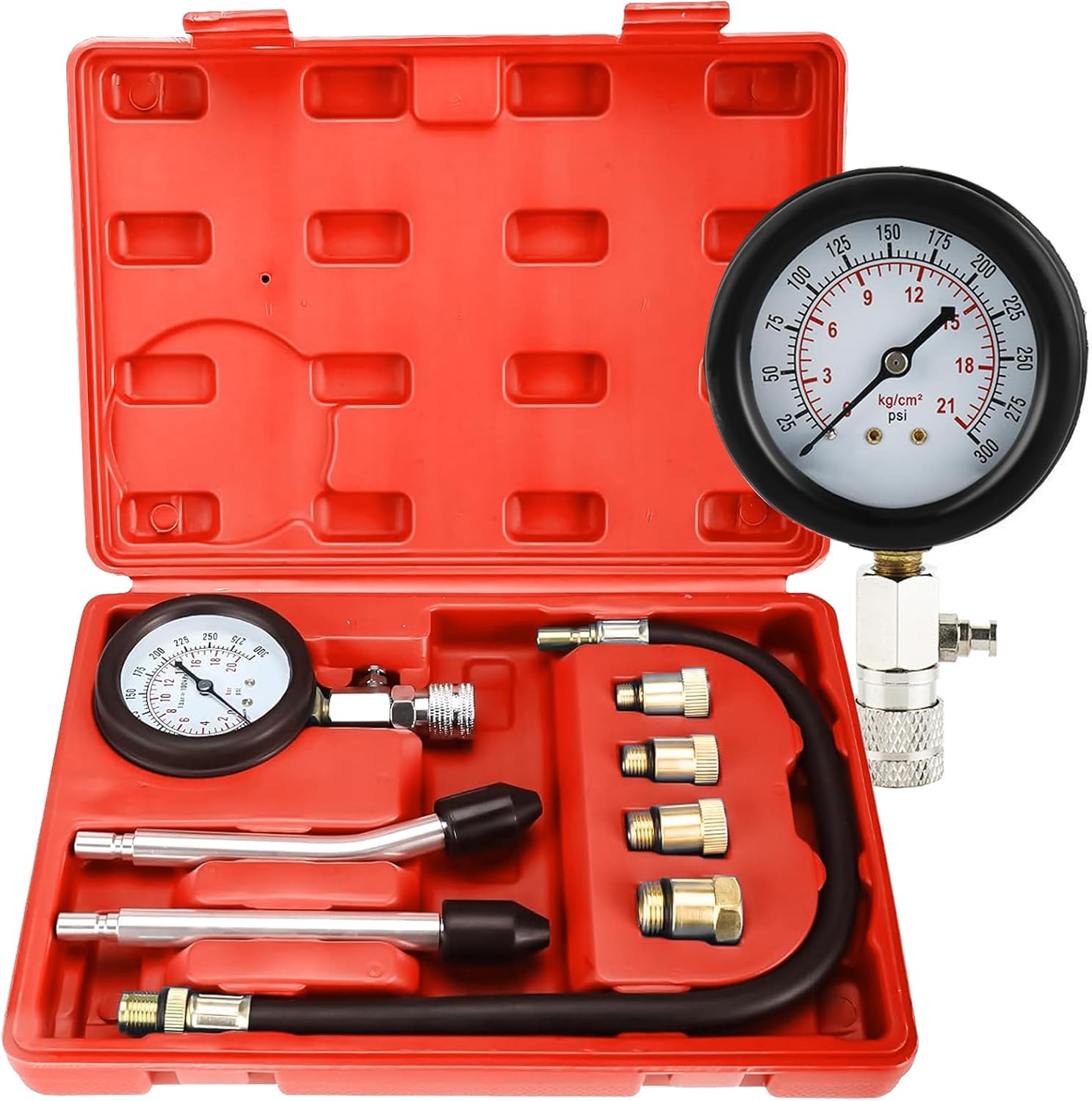 Engine Compression Tester, 0-300 PSI, 8pcs Compression Tester with Adapters A664