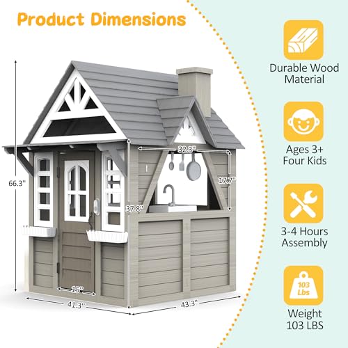 Gray Wooden Play House Playset with Kitchen Z275586