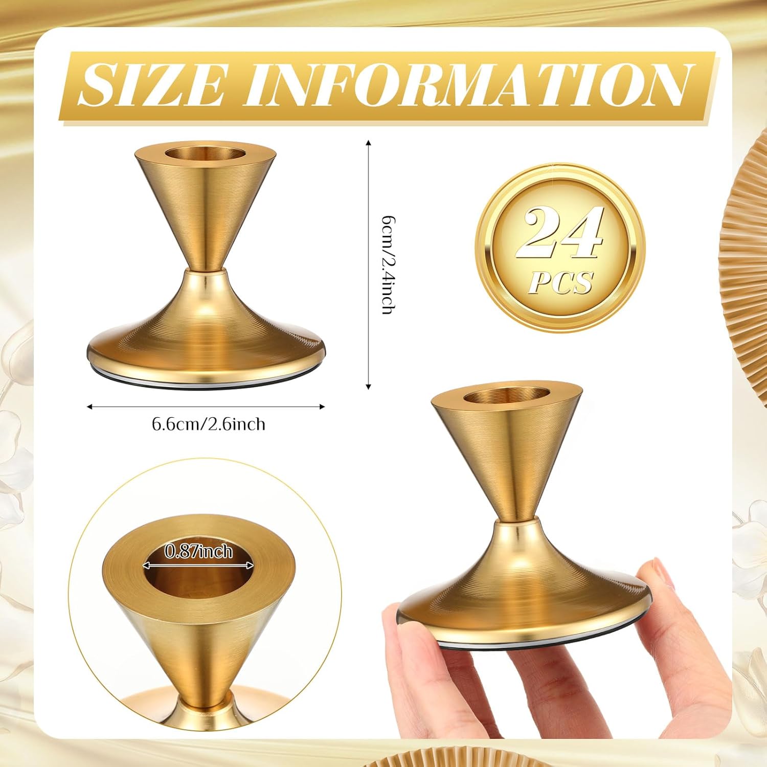 24 Pcs Gold Taper Candle Holders D874