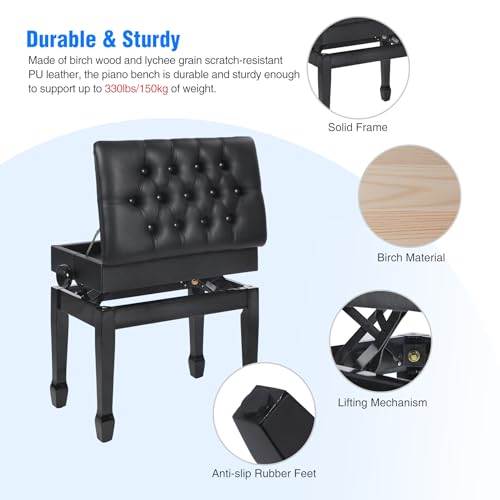 Brown Wooden Piano Bench with Storage and PU Leather Cushion F137983