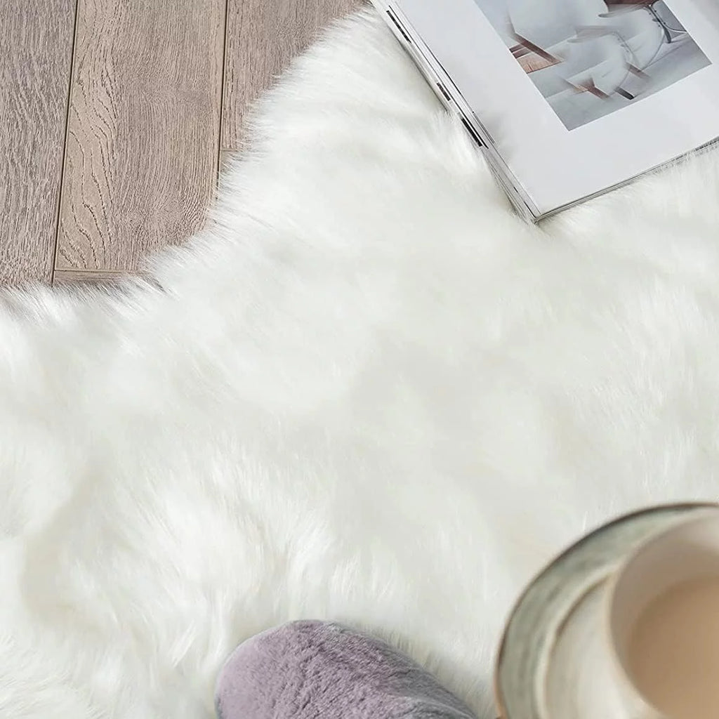White 4x6 Ft Faux Sheepskin Fluffy Shaggy Rug D598055