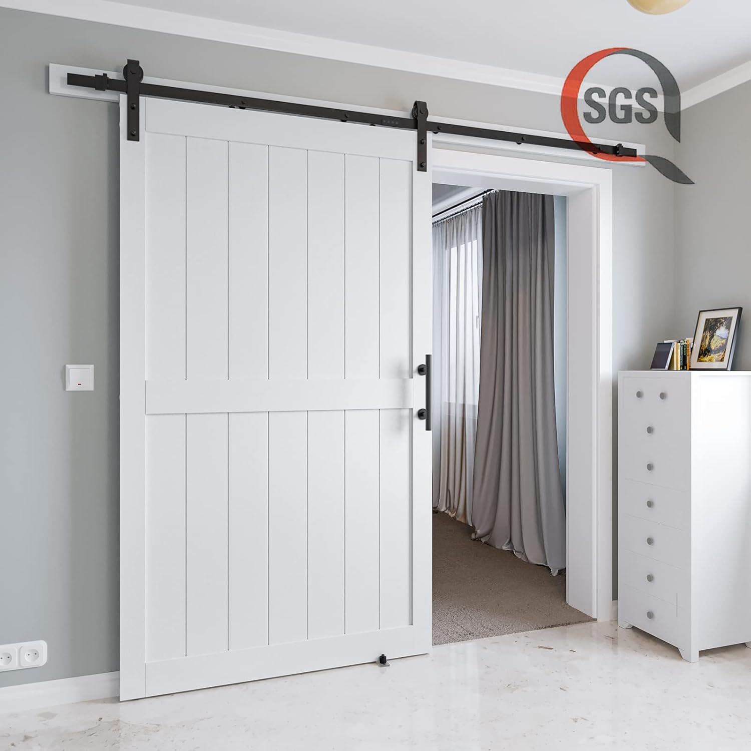 White MDF Sliding Barn Door with Hardware Kit O1940