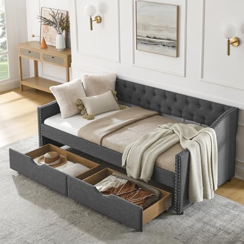 Black Queen Size Upholstered Daybed with 2 Storage Drawers F501457