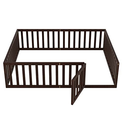 Twin Size Solid Wood Floor Bed Frame with Safety Fence X23444