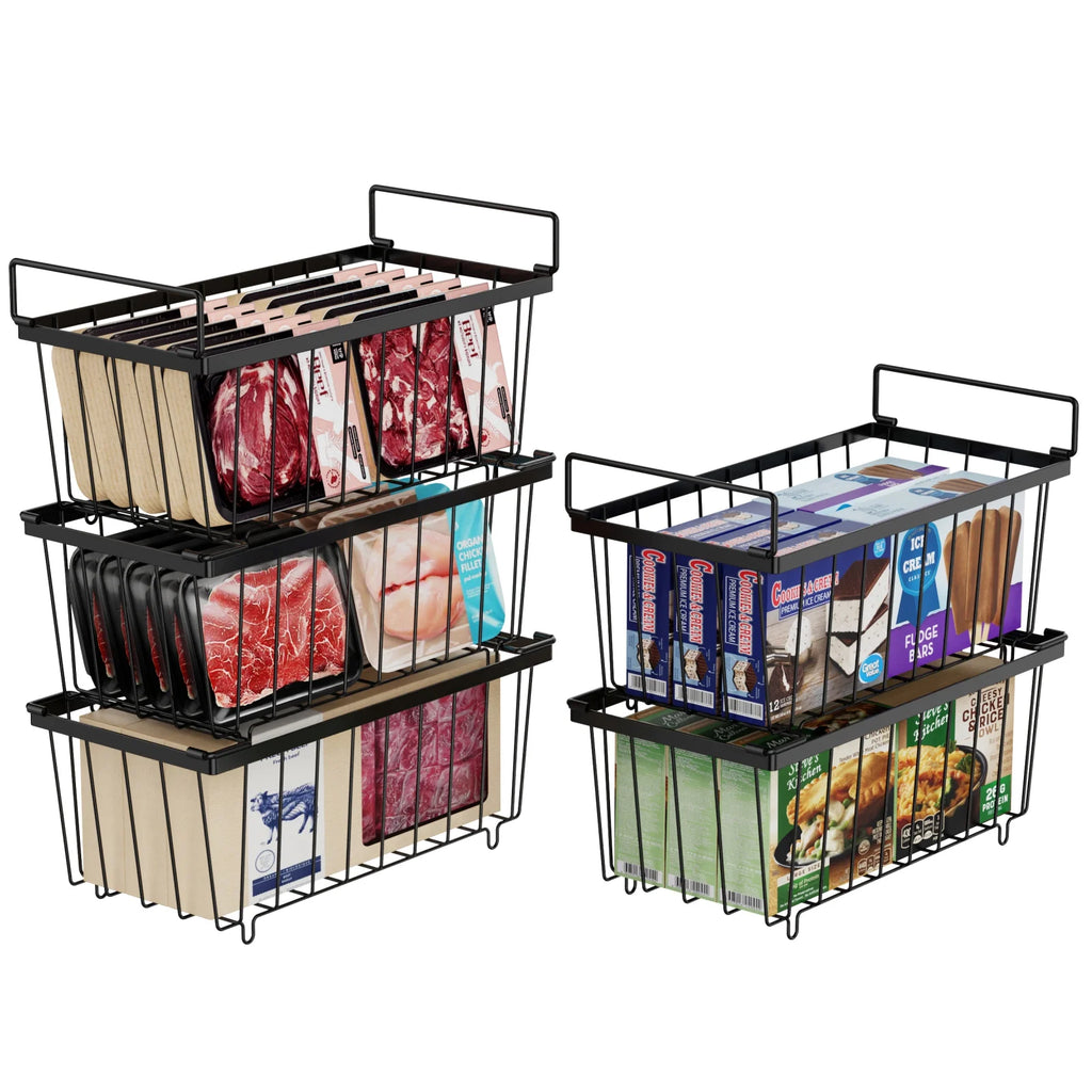 5 Pack Wire Storage Baskets for Deep Freezer, Black I2520