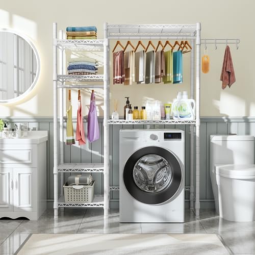 Over The Washer and Dryer Storage with 6 Shelves and 2 Hanger Rods, 47.2”W x 13.4”D x 77.4”H Q86718
