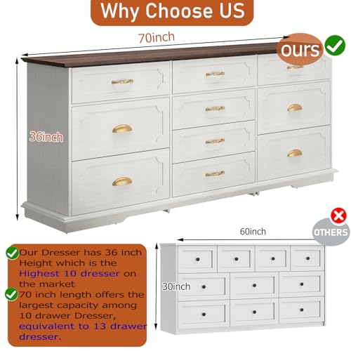 White 10 Drawer Wood Dresser with Charging Station O382