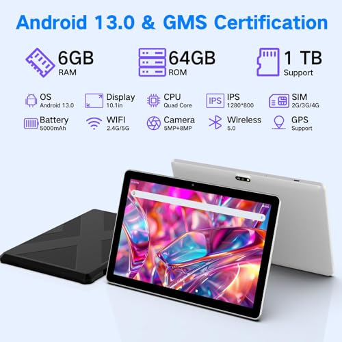 10.1 inch 4G LTE Tablet with SIM Card Slot, 64GB Storage, 1280x800 IPS, Dual Cameras D364693