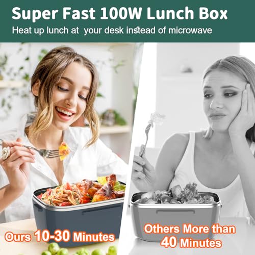 Electric Heated Lunch Box 100W 1.5L Portable Food Heater with Leak-Proof Lid C537636