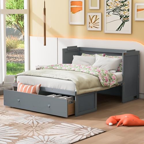 Espresso Wood Queen Size Murphy Bed with Drawers F272133