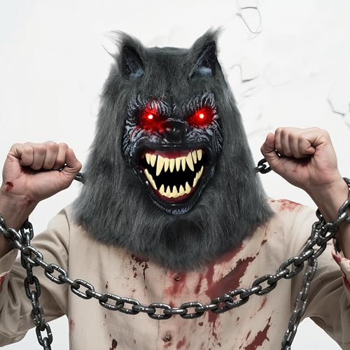 LED Halloween Wolf Werewolf Mask with Movable Jaw L43185