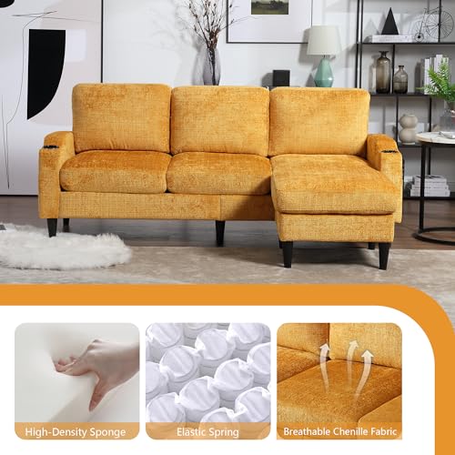 Pink Convertible Sectional Sofa Couch, 3-Seater Modular Sofas with Storage Ottoman, Chenille Fabric L Shaped Sectional Couches C8351