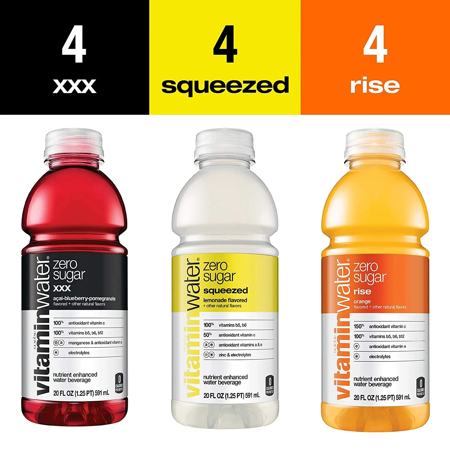 3 Flavor Variety Pack Nutrient Enhanced Flavored Water, 20 Fl Oz Bottles (Pack of 12) F556219