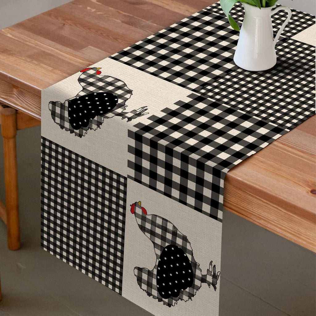 Black White Buffalo Plaid Check Table Runner 13x72 E978393