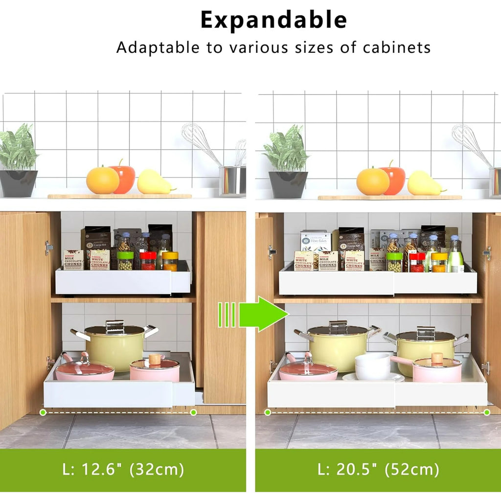 4 Pack Pull Out Cabinet Organizer, 21Deep Slide Out Drawer Organizers, White C4284