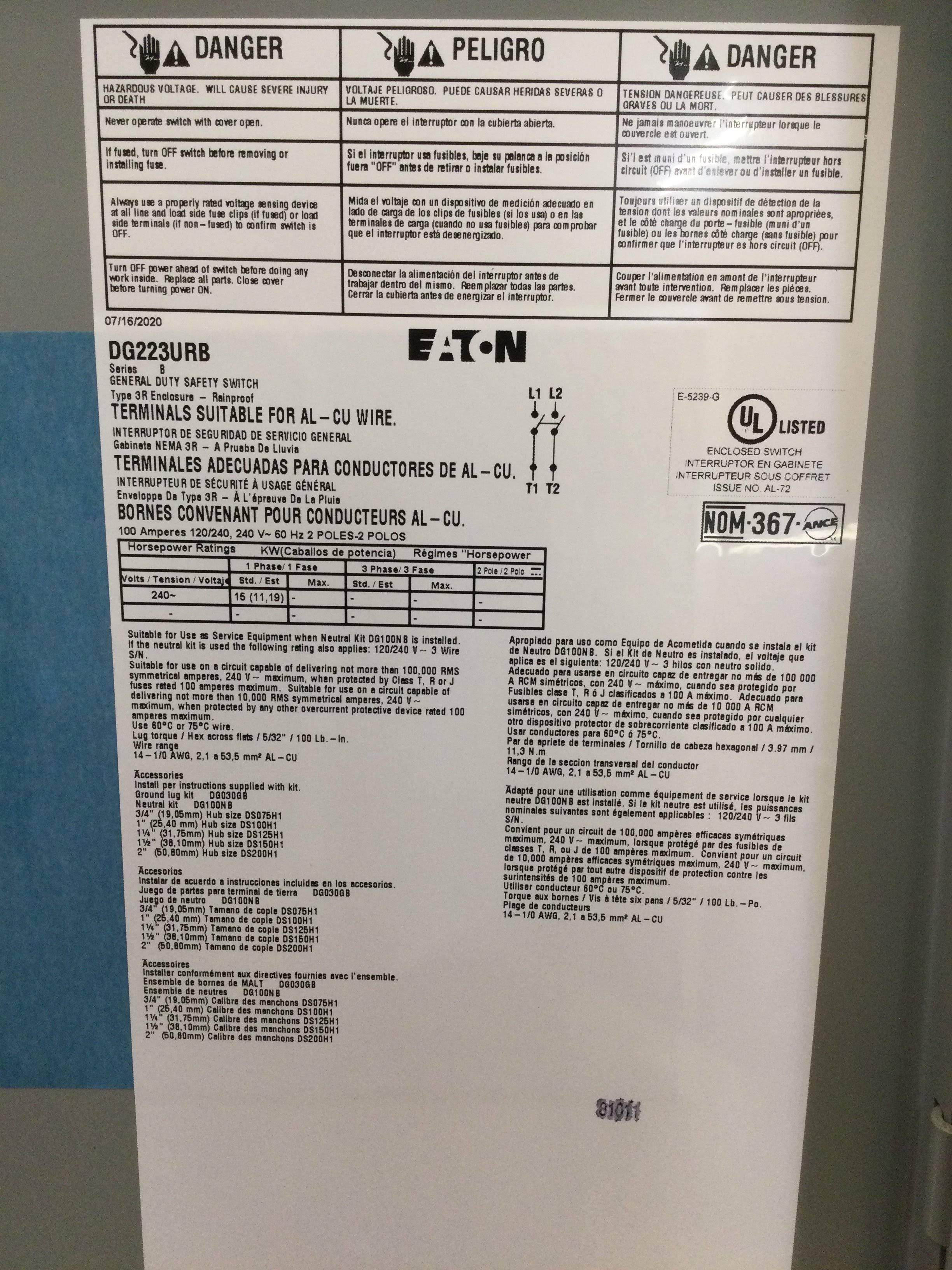 General Duty Non-Fusible Safety Switch M91051